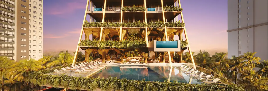Área de lazer com piscinas adulto e infantil