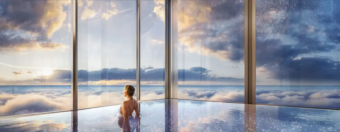 Piscina aquecida com vista para o horizonte